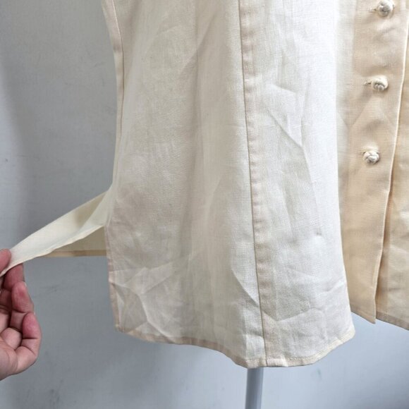 Lauren Ralph Lauren 100% Linen Sleeveless Button up Shirt Beige Cream - Picture 5 of 7